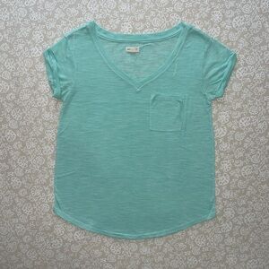 Aerie Mint Green Striped V-Neck Shirt
